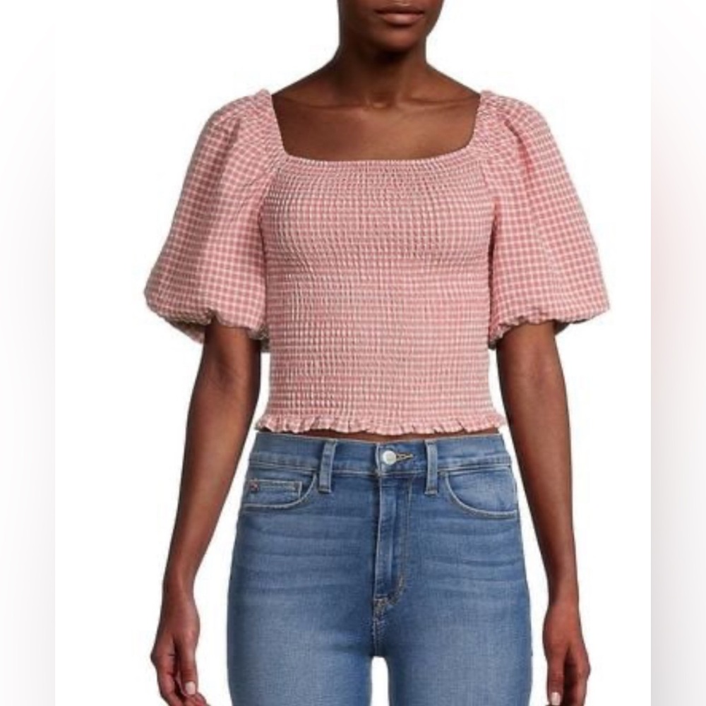 BB Dakota Steve Madden, NWT, Gingham Top in Rose Blush, Medium, MSRP $69